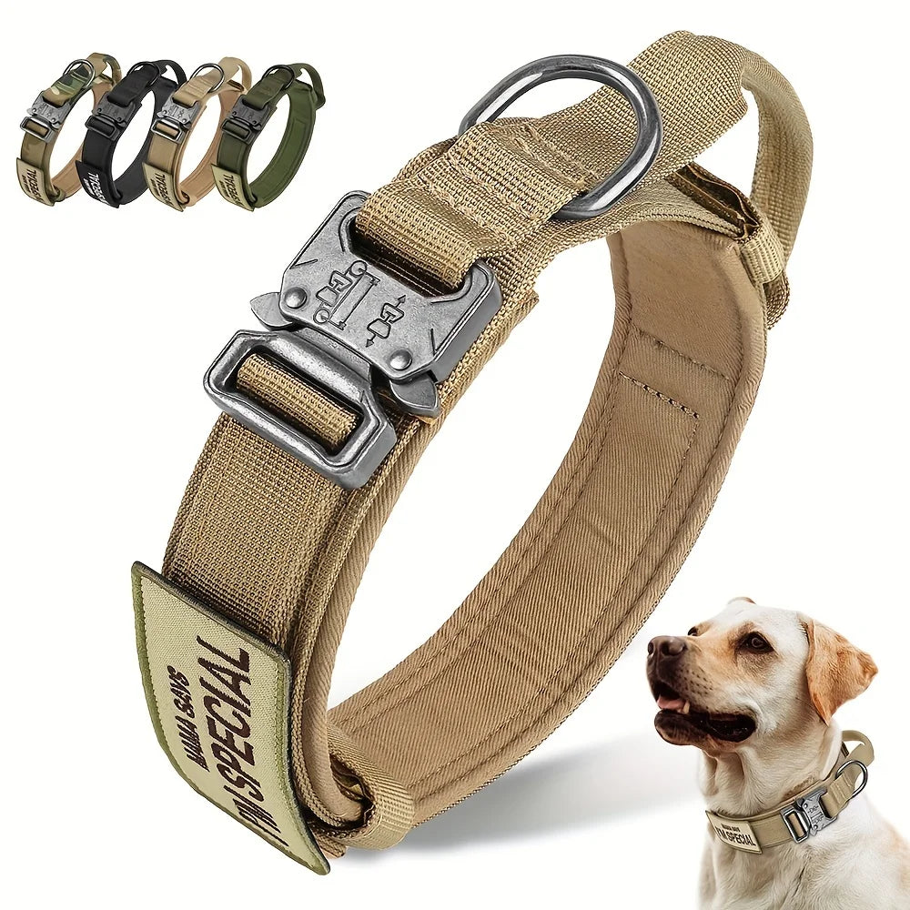 Heavy Duty Tactical Dog Collar With Handle Nylon Training