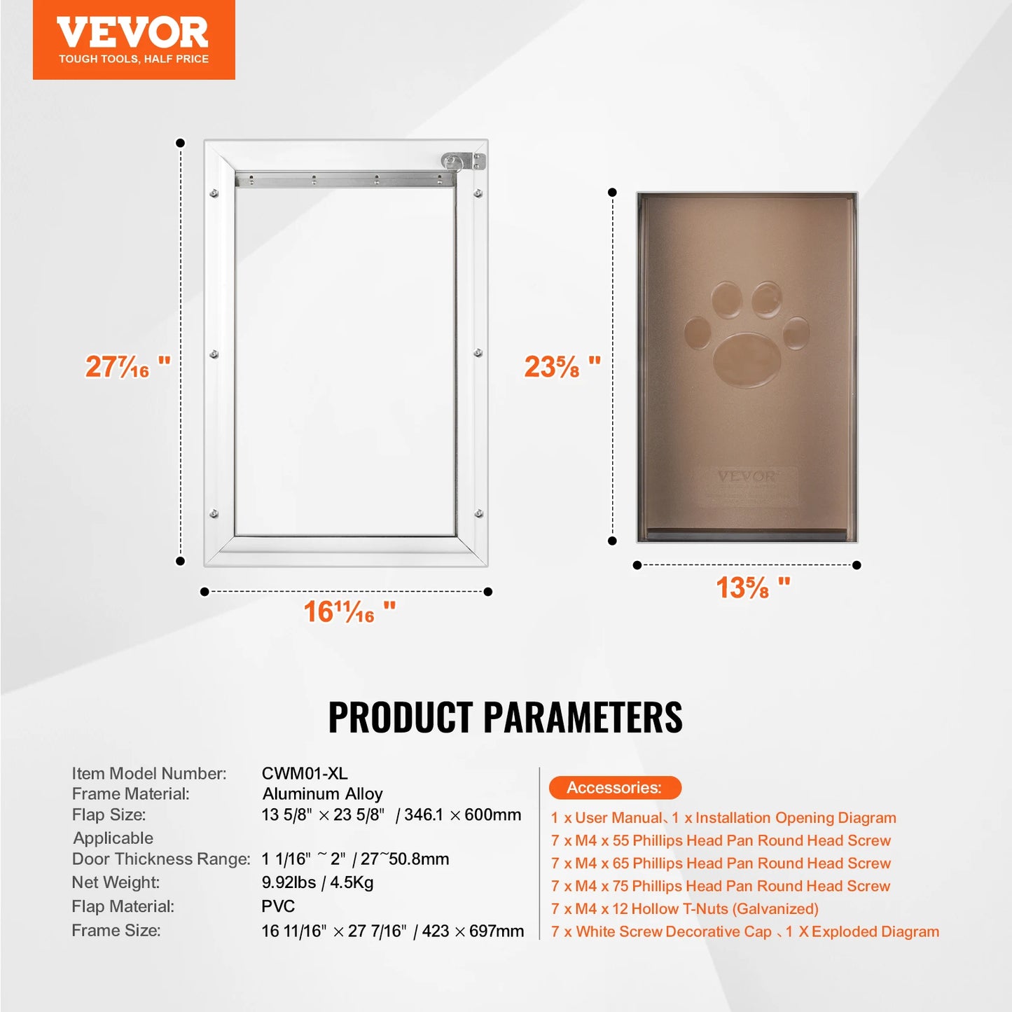 SucceBuy Pet Door Aluminum Frame With Lock And Flap System