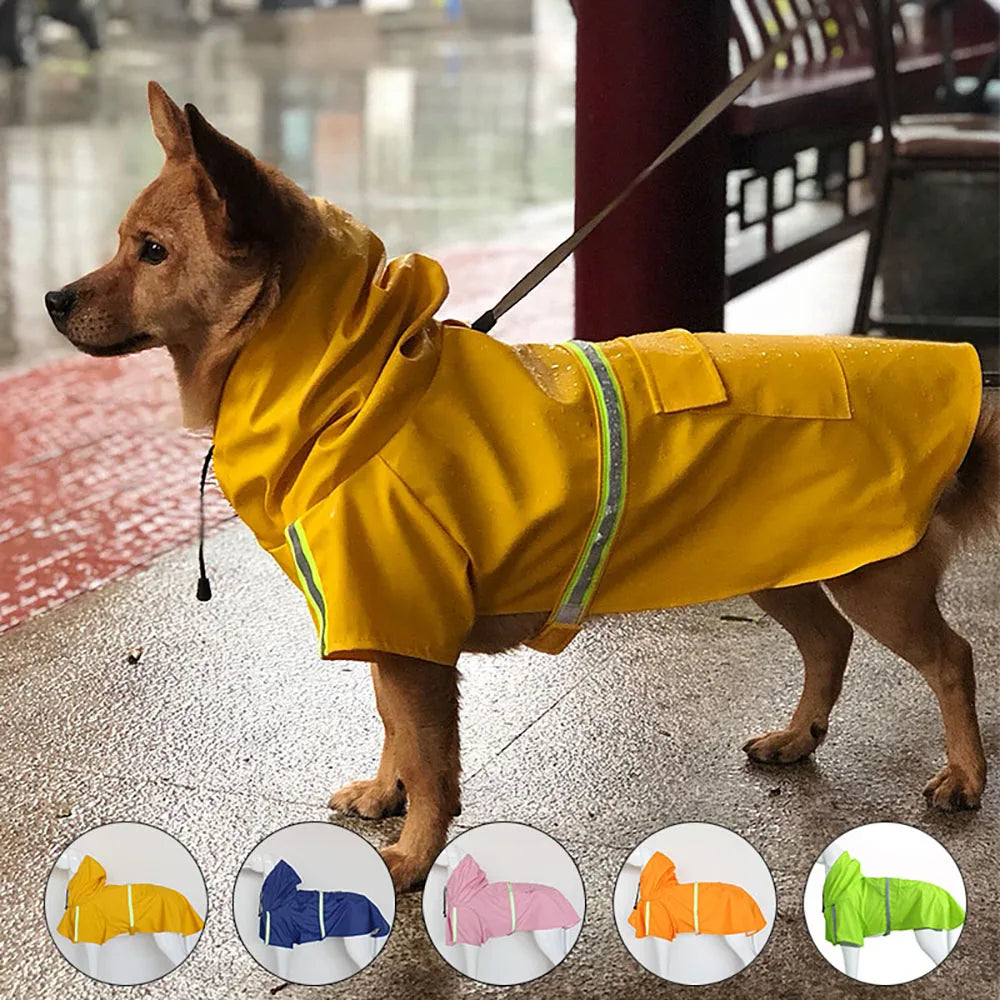 Waterproof Hooded Dog Raincoat With Reflective Cloak Style