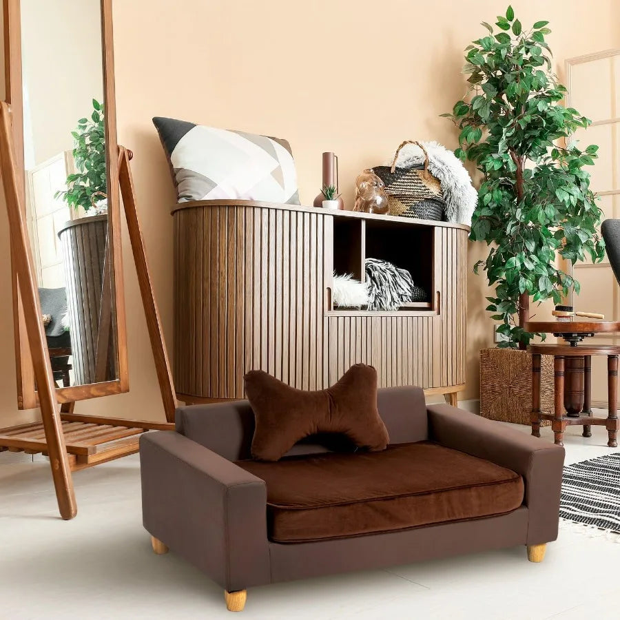 Sichuan Faux Leather Pet Bed Sofa for Cats and Dogs