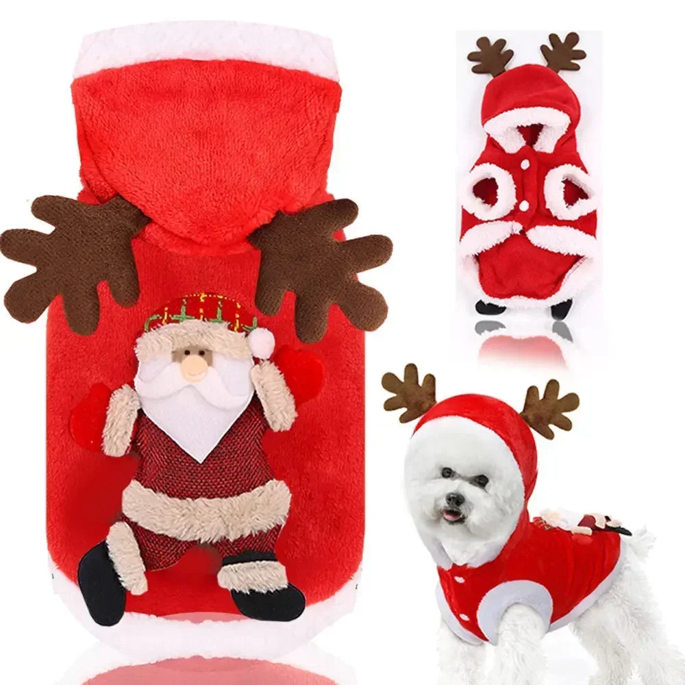 Winter Santa Dog Coat Hoodies Elk Print For Small Dogs