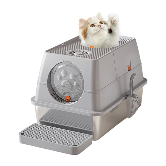Feature Stainless Steel Cat Litter Box Enclosed With Front Door