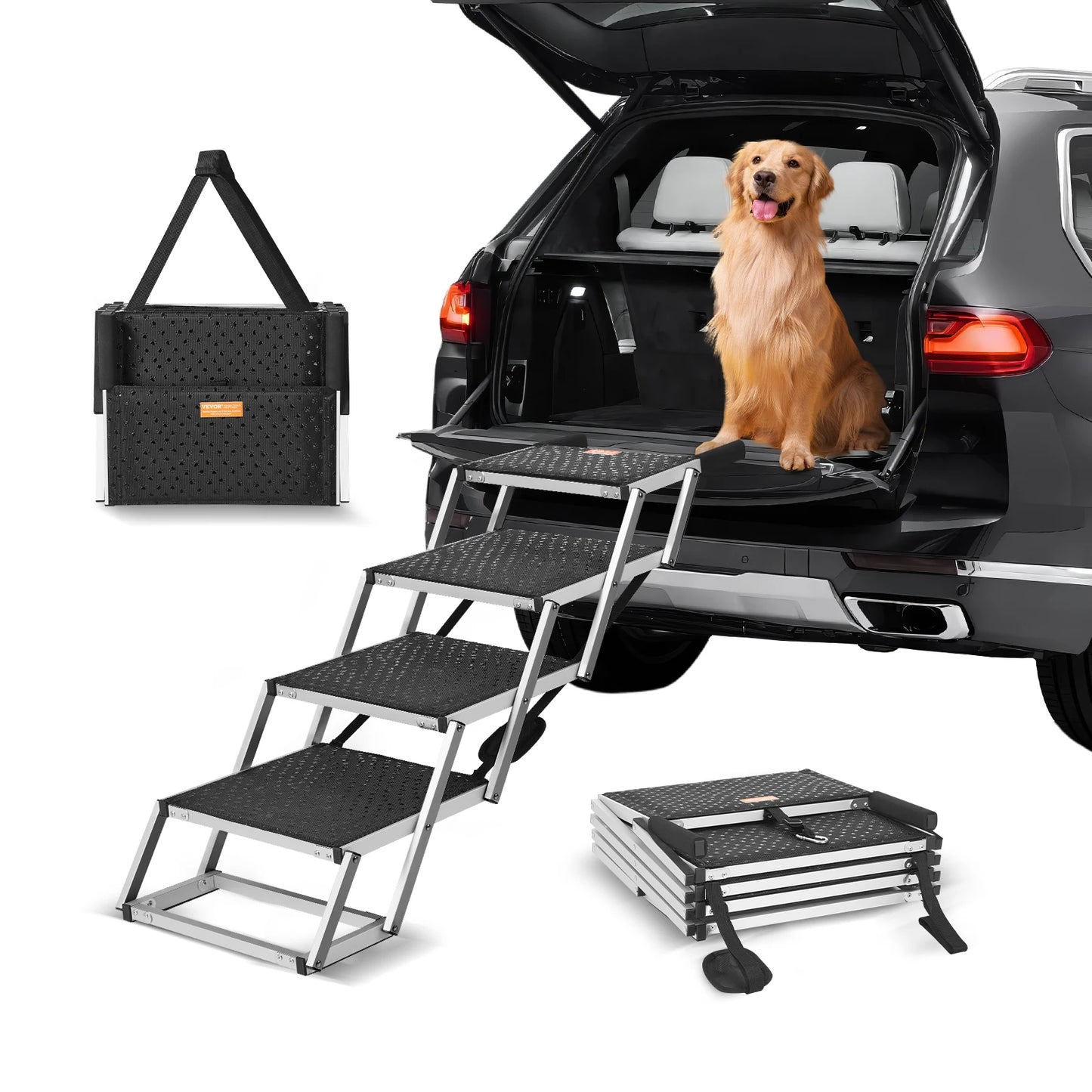 SucceBuy Dog Car Stair Folding Portable Pet Steps Aluminum For Car SUV And Truck