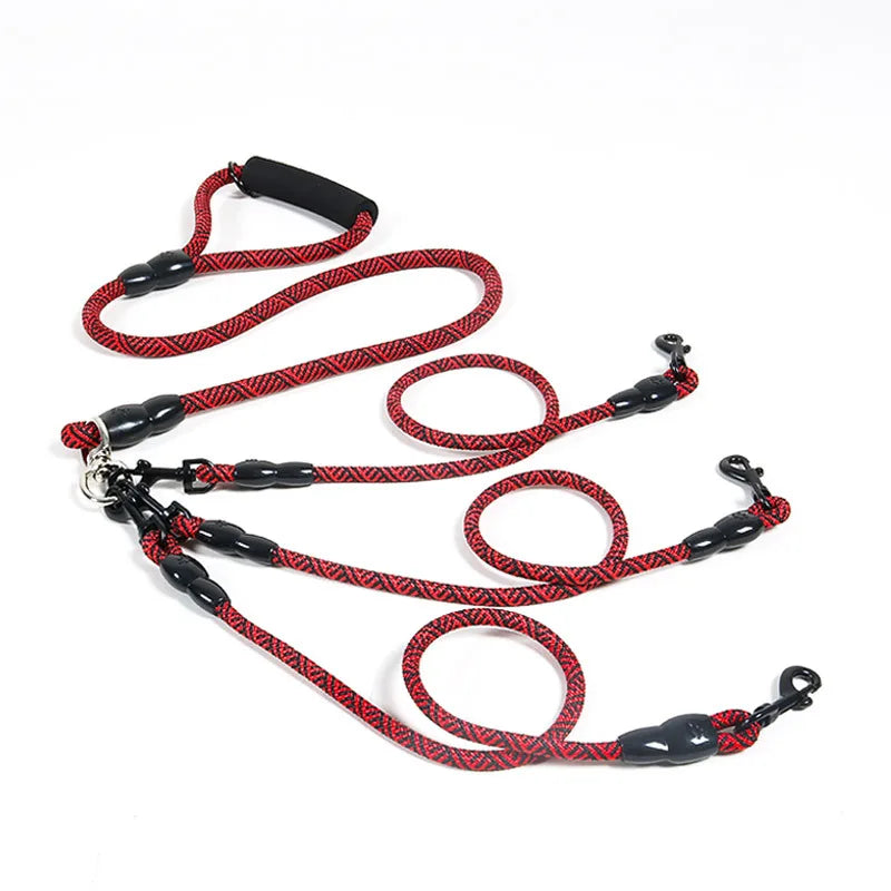 Nylon Triple Dog Leash With Foam Handle Quick Release
