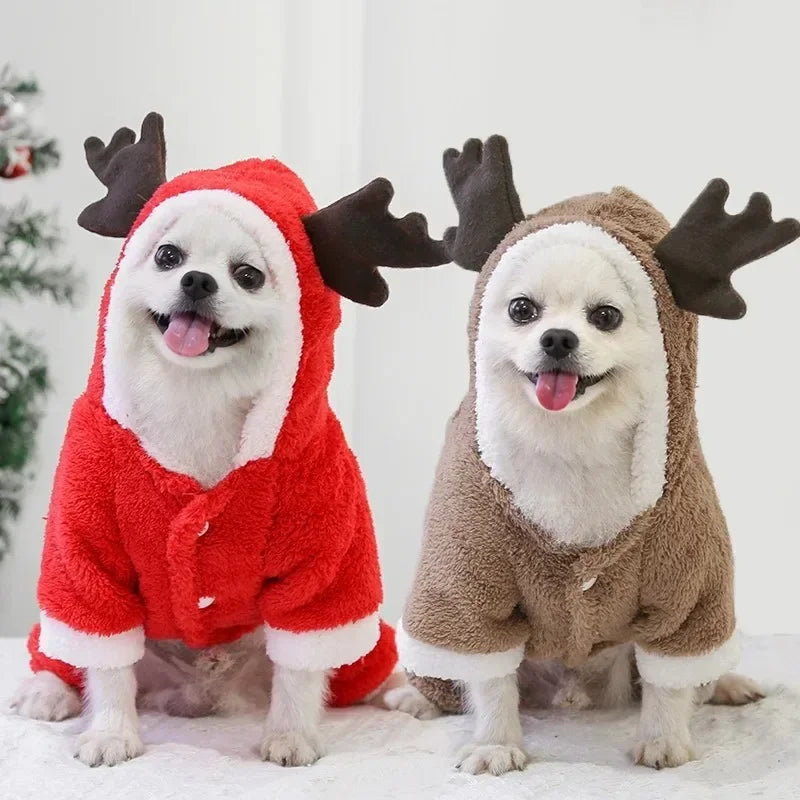 Winter Santa Dog Coat Hoodies Elk Print For Small Dogs